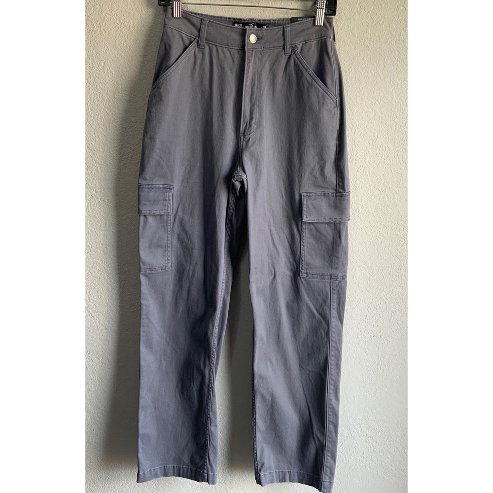 Hollister Ultra High-Rise Dad Pants Grey Cargo Straight Leg W26R 3R/2R Y2K